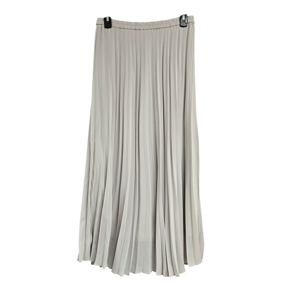 Uniqlo Pleated Maxi Skirt Elastic Waist Lined Light Gray Women's Size L
